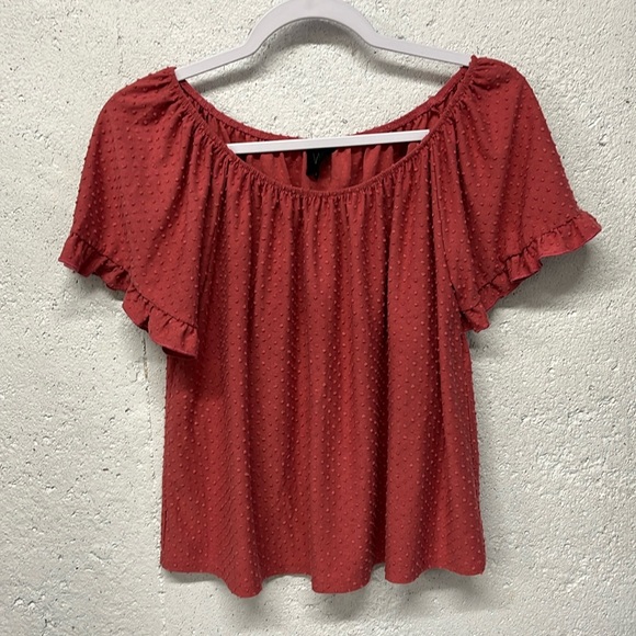 W5 Tops - W5 Top Rose Pink Swiss Dot Flowy Short Sleeve Ruffle Detail Size Medium